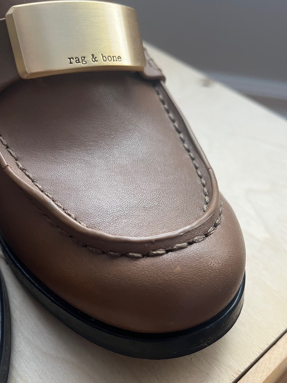 Rag & Bone Canter Brown Leather Loafers with Gold Buckle - Picture 5 of 15
